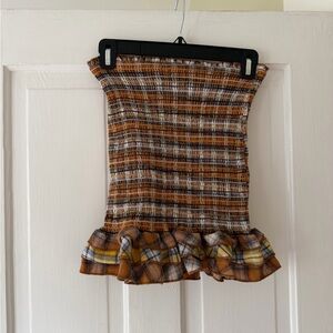 Women’s Brown Plaid Ruffle Hem Skirt